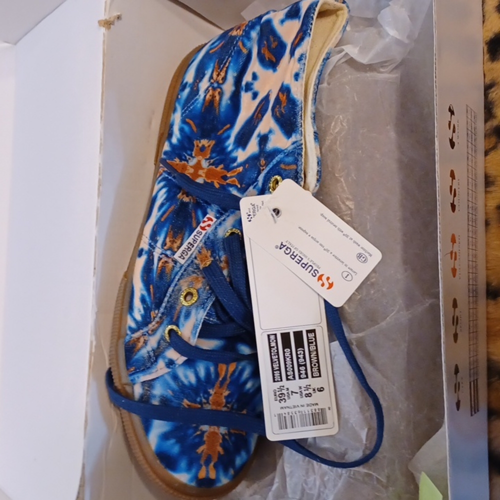 SUPERGA ITALIAN SHOES VELVET BROWN/BLUE SIZE 8.5 WOMENS 7 MENS. - Picture 9 of 9